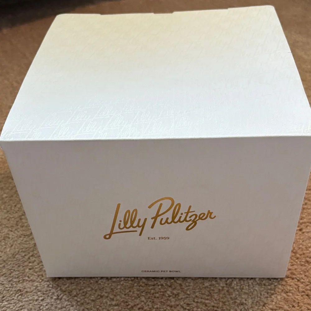 Lilly Pulitzer Pet White Ceramic Bowl with Yellow Sun Motif